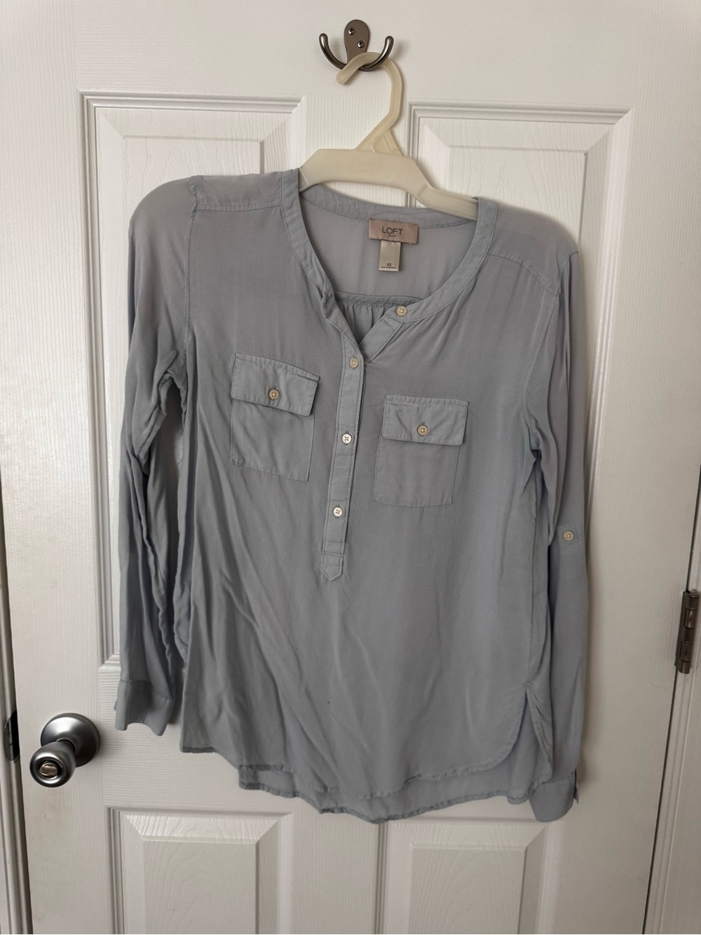 LOFT Light Gray Button-Front Henley Top - XS